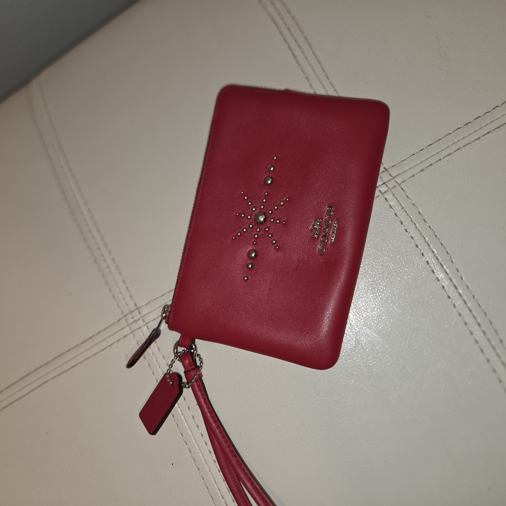 Coach Red Studded Wristlet Clutch